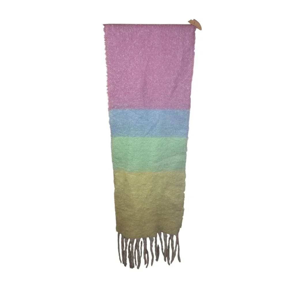 Free‎ People Dream Maker Fringe Scarf Extra Long Striped Rainbow Colorful Fun